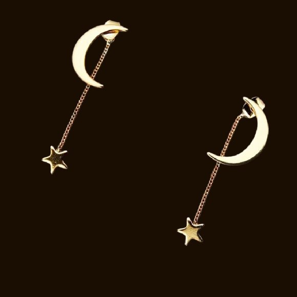Fashion Jewelry Jewelry - NEW  Moon and Star Gold Dangle Earrings